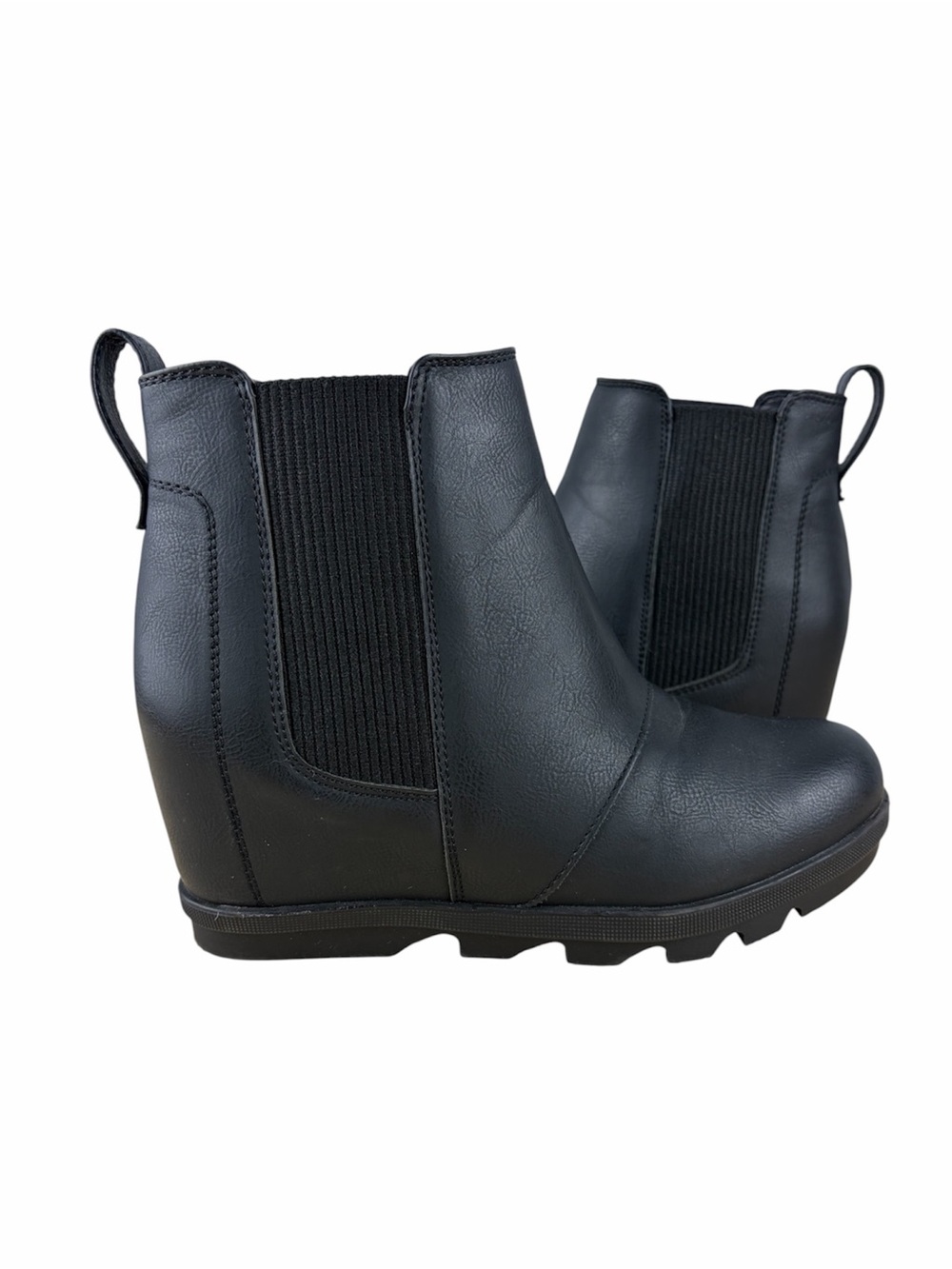 Athlefit Black Wedge Chelsea Ankle Boots Lug Sole Size 8